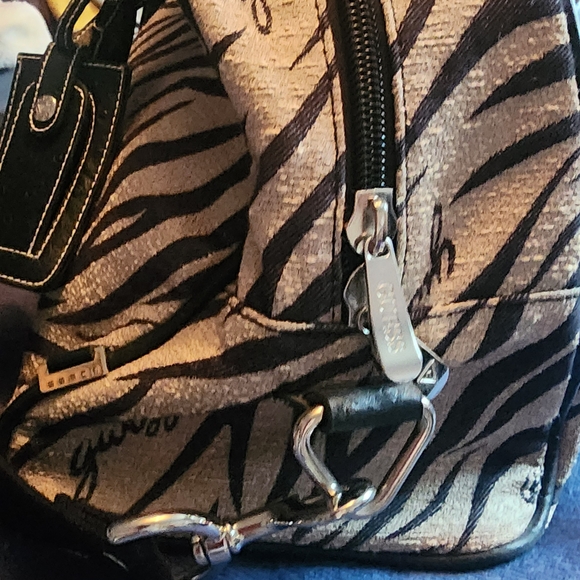 Guess Zebra-Print Satchel in Black and Cream - Picture 9 of 9